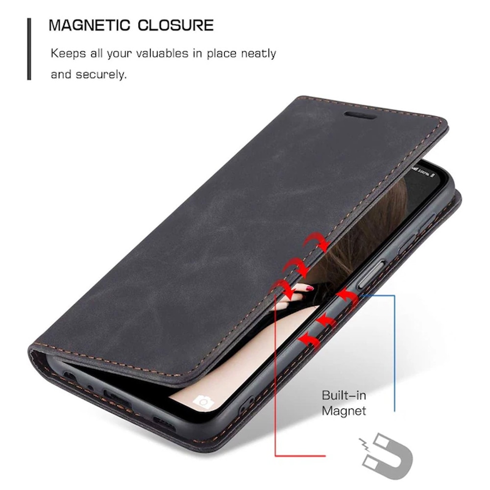 Husa Flip NeatlySleeve din Piele pentru Motorola Edge 60 Pro, Inchidere Magnetica, Tip Carte, Design Minimalist 3in1 Portofel, Stand, Soft Touch, Suport Card, Protectie Completa, Negru