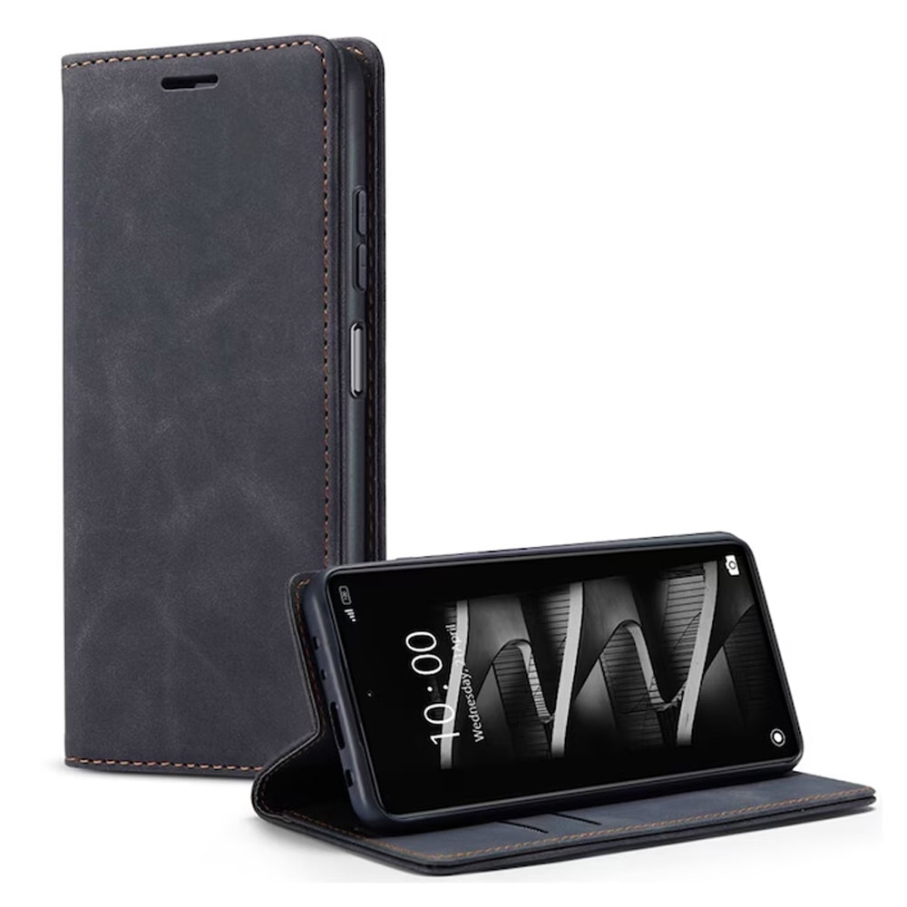 Husa Flip NeatlySleeve din Piele pentru Motorola Edge 60 Pro, Inchidere Magnetica, Tip Carte, Design Minimalist 3in1 Portofel, Stand, Soft Touch, Suport Card, Protectie Completa, Negru
