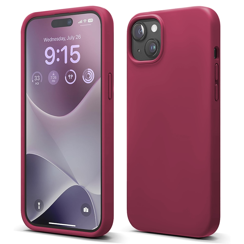 Husa CASEY STUDIOS™ compatibila cu iPhone 15, Soft Silicone Premium, Microfibra in Interior, Burgundy, de Protectie, Ultra Slim, pentru Incarcare Wireless, Margini Ridicate de Protectia Ecranului si a Camerelor