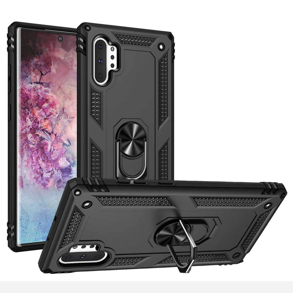 Etui pancerne pentru Samsung Galaxy Note 10+ Plus, Nox Case Ring, negru, cu suport integrat si maner magnetic