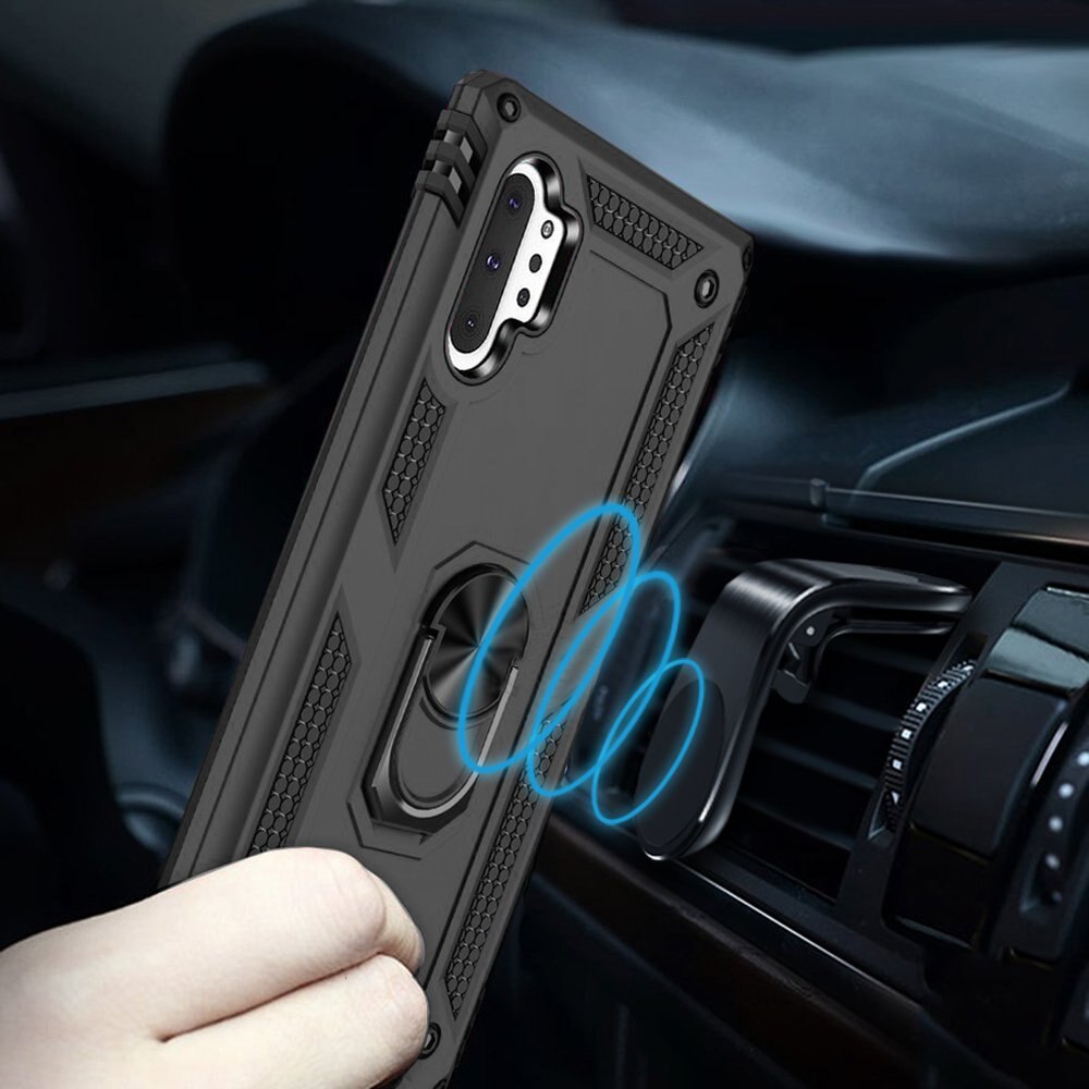 Etui pancerne pentru Samsung Galaxy Note 10+ Plus, Nox Case Ring, negru, cu suport integrat si maner magnetic
