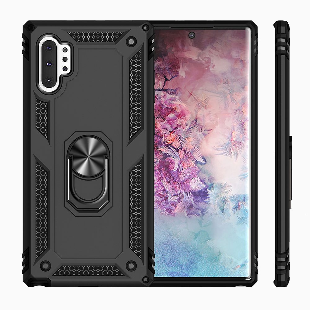 Etui pancerne pentru Samsung Galaxy Note 10+ Plus, Nox Case Ring, negru, cu suport integrat si maner magnetic