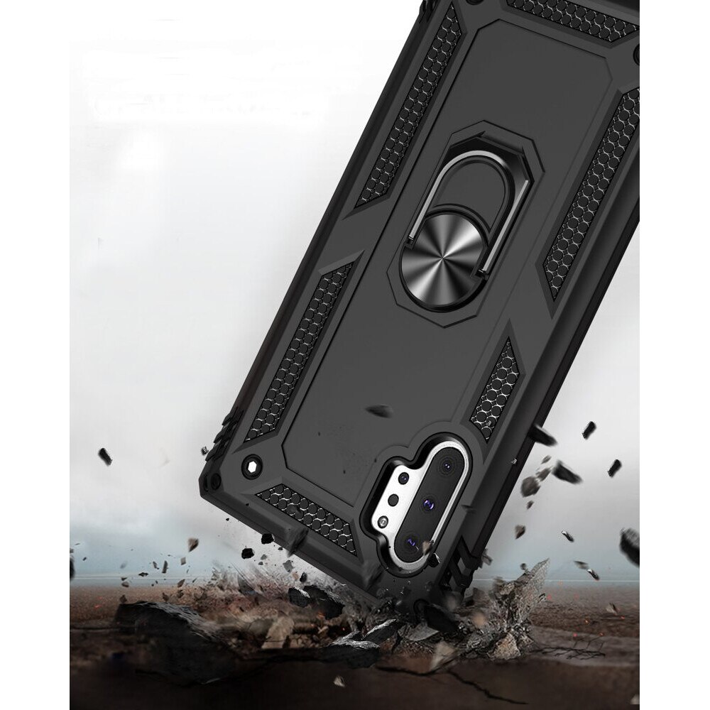 Etui pancerne pentru Samsung Galaxy Note 10+ Plus, Nox Case Ring, negru, cu suport integrat si maner magnetic