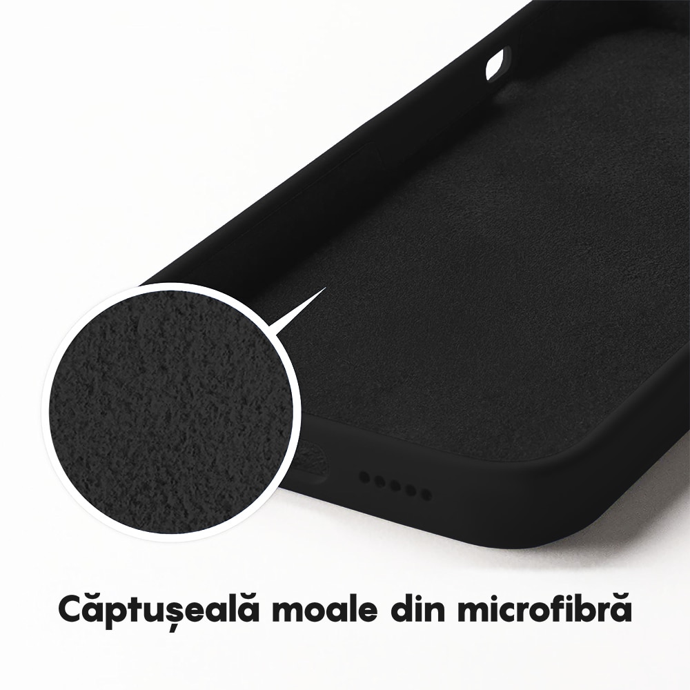 Husa CASEY STUDIOS™ compatibila cu iPhone 14 Pro, Soft Silicone Premium, Microfibra in Interior, Negru, de Protectie, Ultra Slim, pentru Incarcare Wireless, Margini Ridicate de Protectia Ecranului si a Camerelor