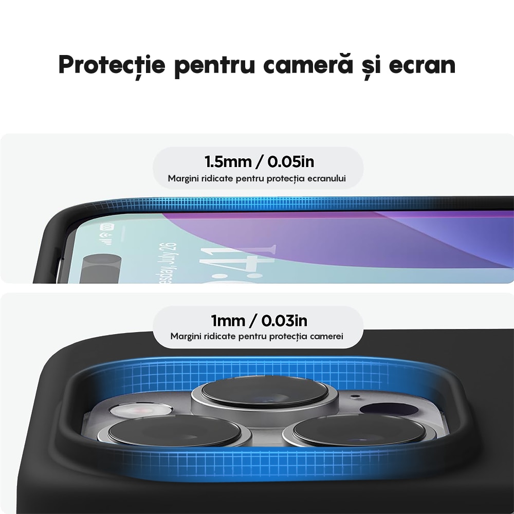 Husa CASEY STUDIOS™ compatibila cu iPhone 14 Pro, Soft Silicone Premium, Microfibra in Interior, Negru, de Protectie, Ultra Slim, pentru Incarcare Wireless, Margini Ridicate de Protectia Ecranului si a Camerelor