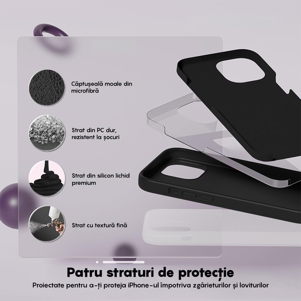 Husa CASEY STUDIOS™ compatibila cu iPhone 14 Pro, Soft Silicone Premium, Microfibra in Interior, Negru, de Protectie, Ultra Slim, pentru Incarcare Wireless, Margini Ridicate de Protectia Ecranului si a Camerelor