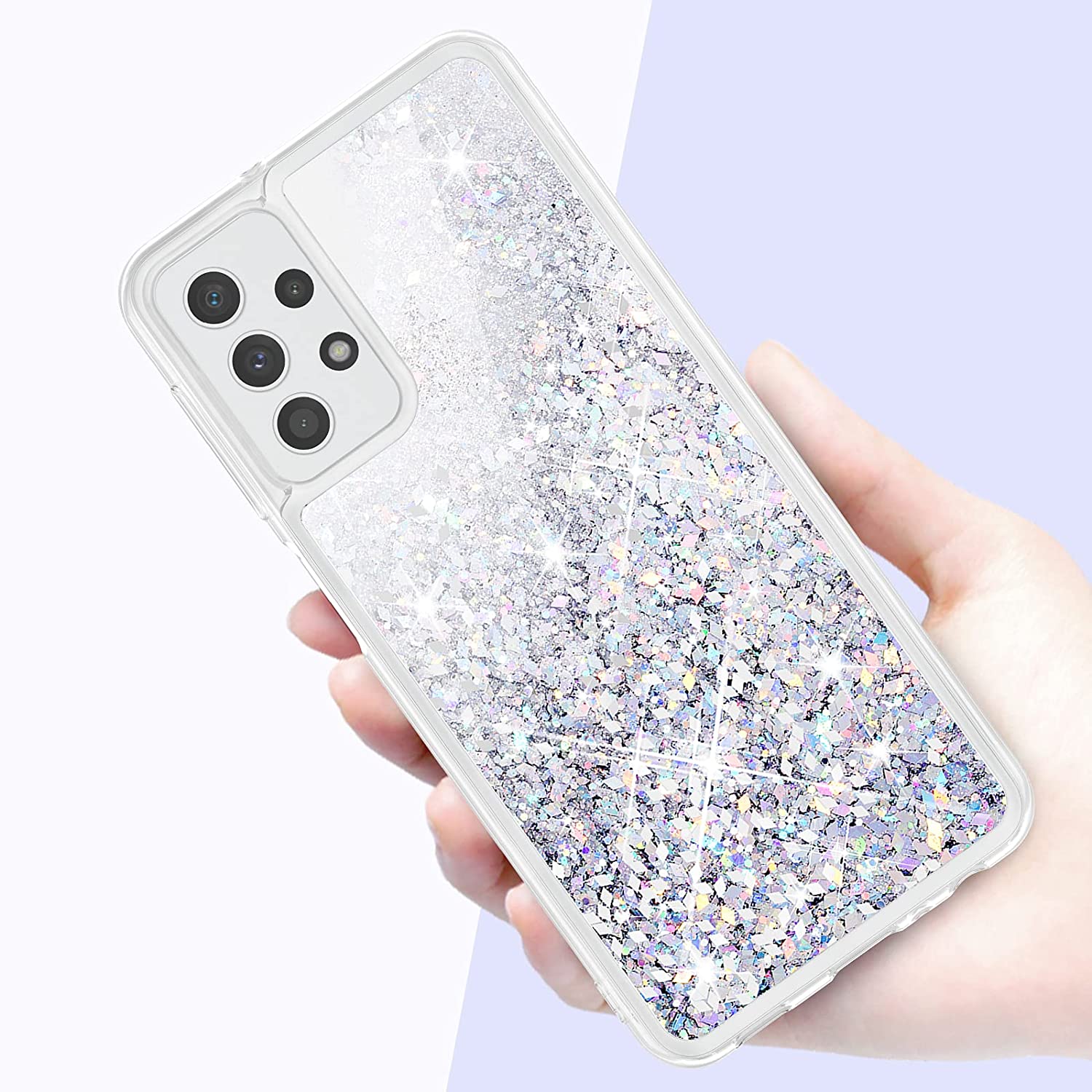 Husa compatibila cu Samsung Galaxy A13 4G, cu Apa si Sclipici, Glitter, Fashion, protectie camera, Argintie gri, PlanetPhone