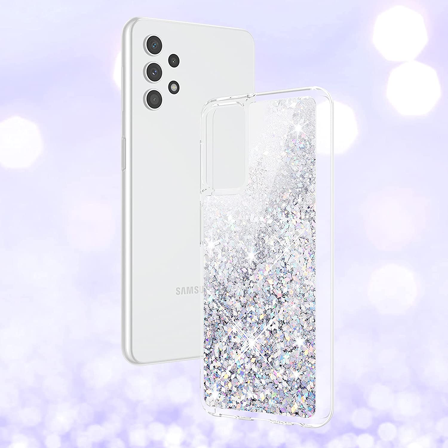 Husa compatibila cu Samsung Galaxy A13 4G, cu Apa si Sclipici, Glitter, Fashion, protectie camera, Argintie gri, PlanetPhone