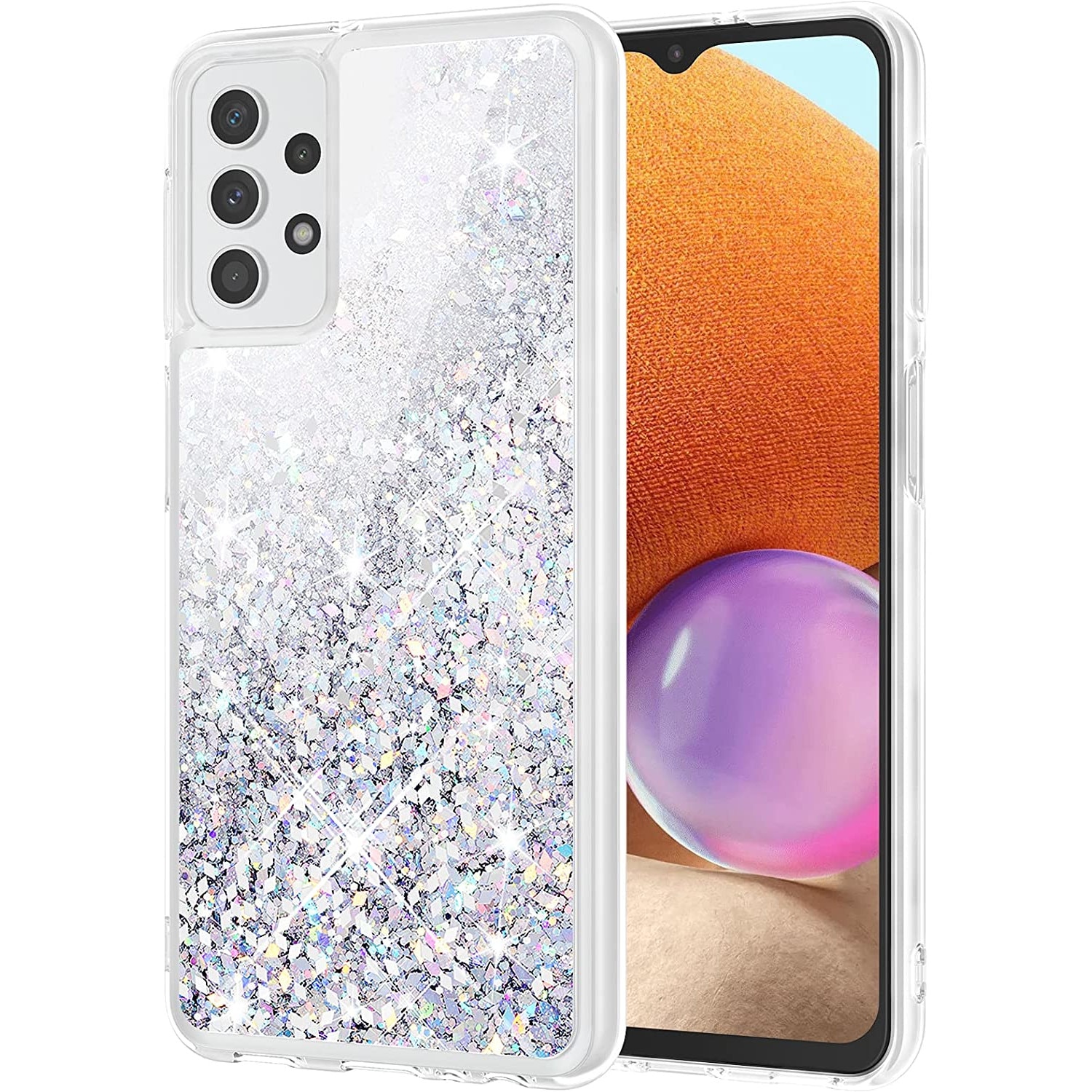 Husa compatibila cu Samsung Galaxy A13 4G, cu Apa si Sclipici, Glitter, Fashion, protectie camera, Argintie gri, PlanetPhone