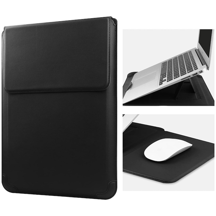 Husa laptop, 15-16 inch, design multifunctional, protectie completa, culoare neagra