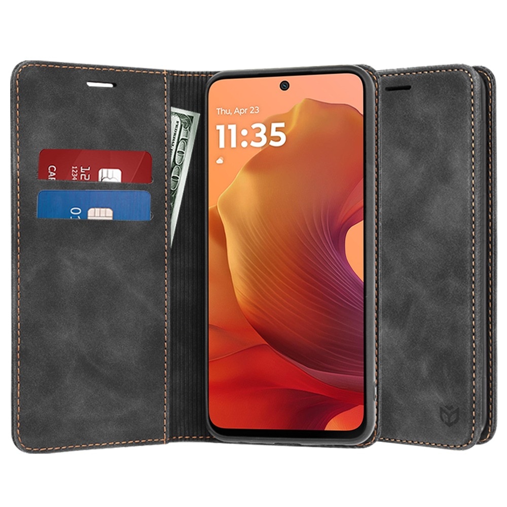 Husa pentru Motorola Moto G15 / G15 Power DaDen® Tip Carte, Confy Cover, Suport card, Functie de Stand si Inchidere Magnetica, Protectie Sporita, Piele ecologica, Negru