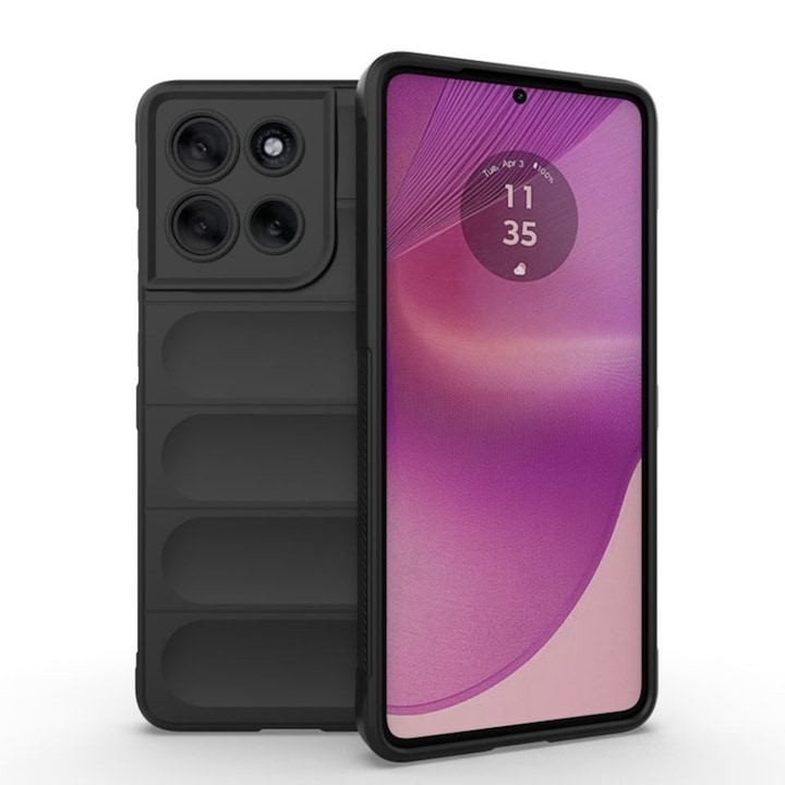 Husa pentru Motorola Moto G86, SKYDDAR INNOVATION, Magic Shield, din Silicon Mat, set cu sticker, Negru