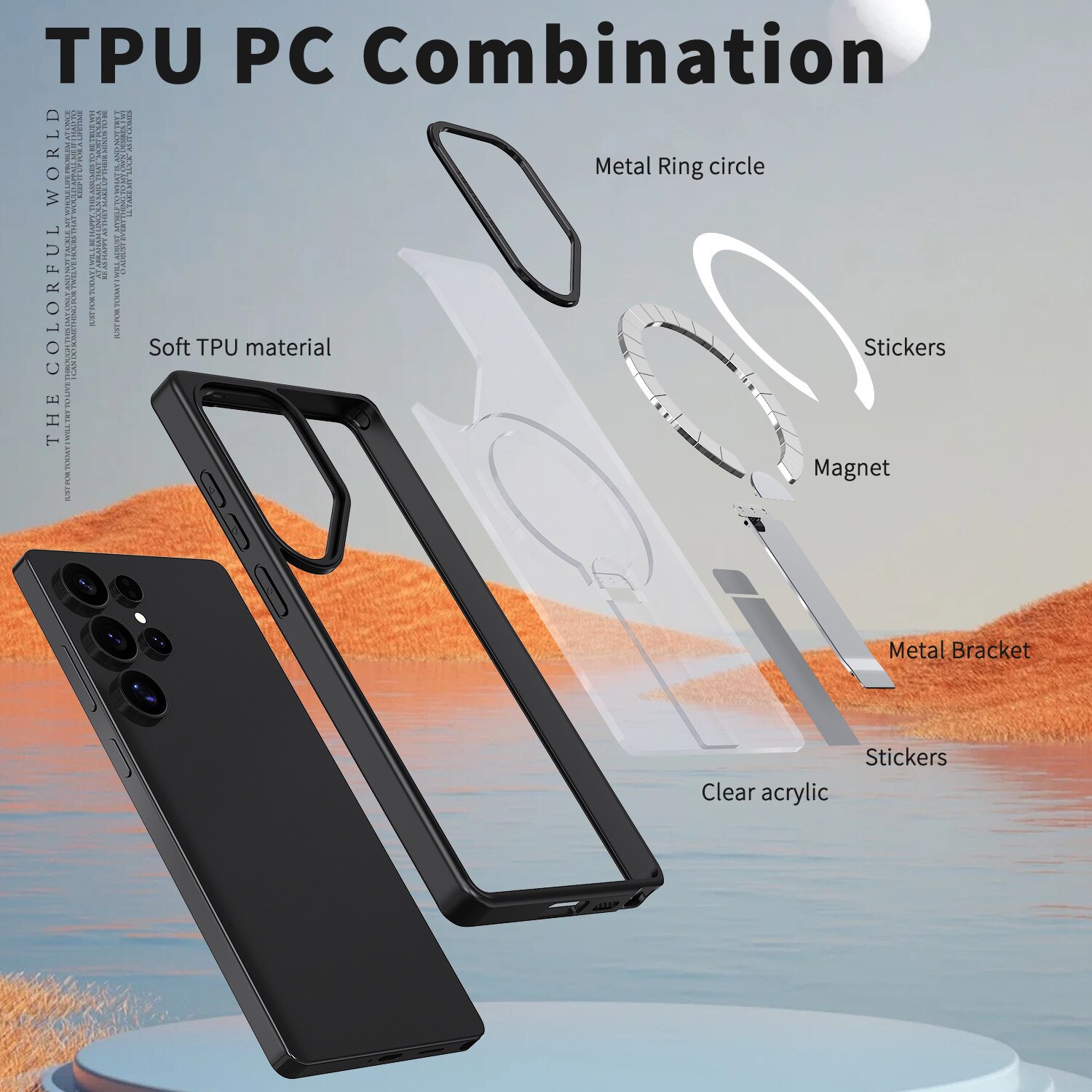 Husa de protectie pentru Samsung Galaxy S26 Ultra Compatibila cu MagSafe, Kickstand Metalic, TPU + Acril, Negru – Protectie Premium si Design Elegant