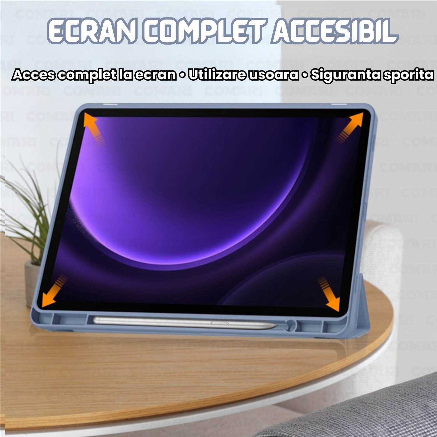 Husa pentru Samsung Galaxy Tab S9 / S9 FE / S10 FE Comari® EliteCover, protectie completa, functie stand trifold, suport stylus integrat, design elegant tip carte, Mov