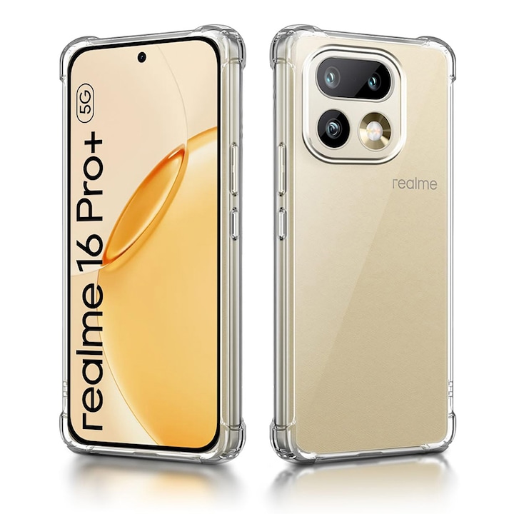 Husa Clear Anti-Soc pentru Realme 16 Pro+, Protectie Colturi AirBag, Rezisntenta Socuri si Zgarieturi, Design Slim, Transparenta