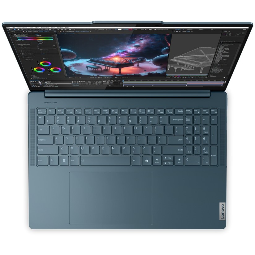 Laptop Lenovo Yoga Pro 9 16IMH9 cu procesor Intel® Core™ Ultra 9 185H pana la 5.1GHz, 16", 3.2K, Mini LED, 165Hz, 64GB LPDDR5x, 1TB SSD, NVIDIA® GeForce RTX™ 4070 8GB GDDR6, Windows® 11 Home, Tidal Teal, 3y on-site Premium Care