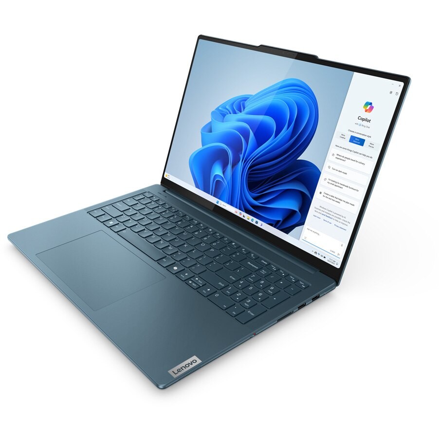 Laptop Lenovo Yoga Pro 9 16IMH9 cu procesor Intel® Core™ Ultra 9 185H pana la 5.1GHz, 16", 3.2K, Mini LED, 165Hz, 64GB LPDDR5x, 1TB SSD, NVIDIA® GeForce RTX™ 4070 8GB GDDR6, Windows® 11 Home, Tidal Teal, 3y on-site Premium Care