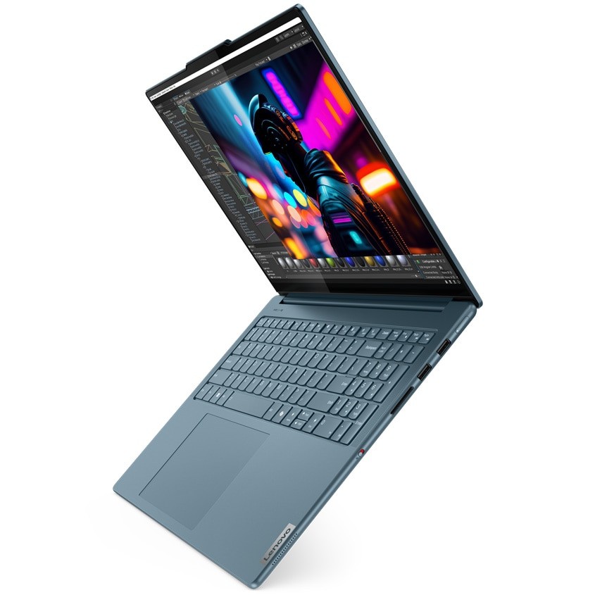 Laptop Lenovo Yoga Pro 9 16IMH9 cu procesor Intel® Core™ Ultra 9 185H pana la 5.1GHz, 16", 3.2K, Mini LED, 165Hz, 64GB LPDDR5x, 1TB SSD, NVIDIA® GeForce RTX™ 4070 8GB GDDR6, Windows® 11 Home, Tidal Teal, 3y on-site Premium Care