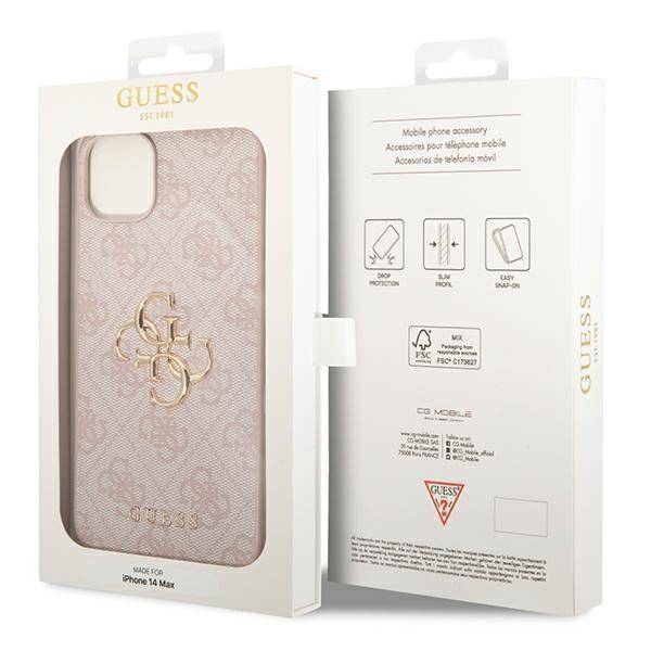 Husa de protectie Guess 4G Metal Logo pentru iPhone 14, Roz