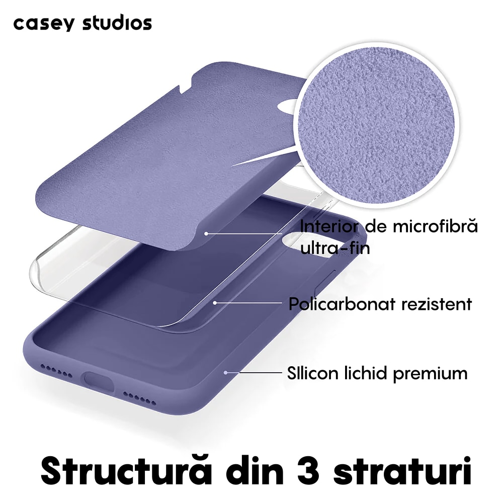 Husa CASEY STUDIOS™ compatibila cu iPhone 7 / 8 / SE 2 / SE 2020 / SE 3 2022, Soft Silicone Premium, Microfibra in Interior, Light Lilac, de Protectie, Ultra Slim, pentru Incarcare Wireless, Margini Ridicate de Protectia Ecranului si a Camerelor