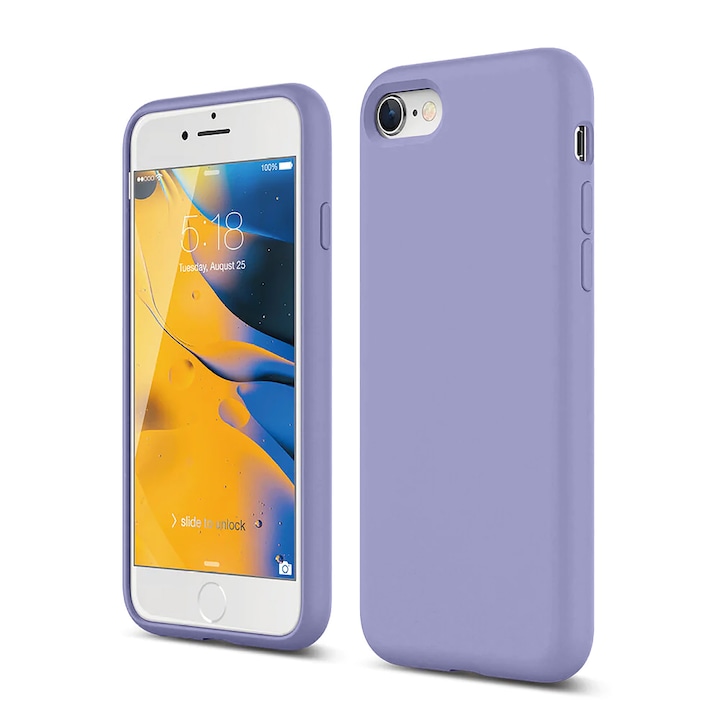 Husa CASEY STUDIOS™ compatibila cu iPhone 7 / 8 / SE 2 / SE 2020 / SE 3 2022, Soft Silicone Premium, Microfibra in Interior, Light Lilac, de Protectie, Ultra Slim, pentru Incarcare Wireless, Margini Ridicate de Protectia Ecranului si a Camerelor