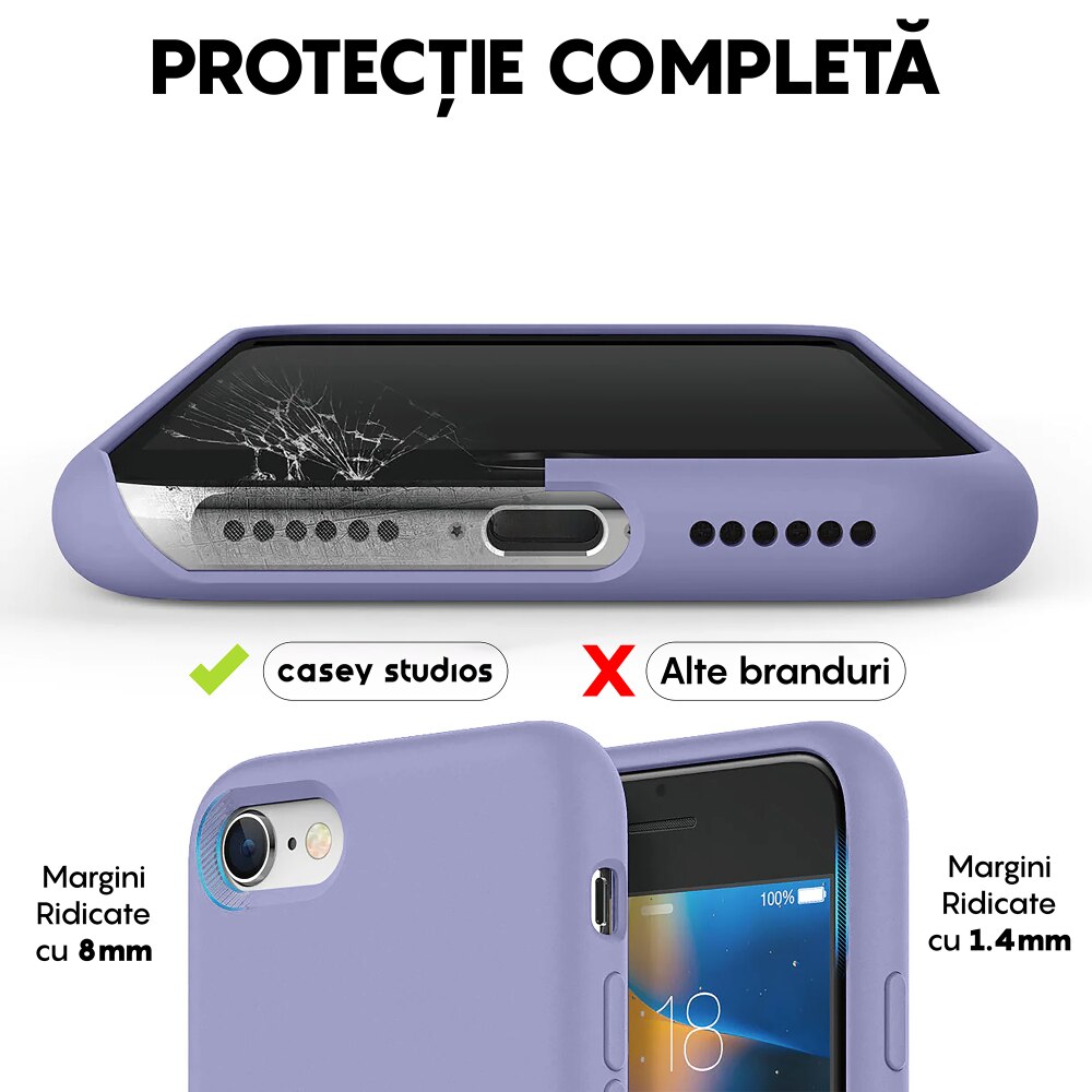 Husa CASEY STUDIOS™ compatibila cu iPhone 7 / 8 / SE 2 / SE 2020 / SE 3 2022, Soft Silicone Premium, Microfibra in Interior, Light Lilac, de Protectie, Ultra Slim, pentru Incarcare Wireless, Margini Ridicate de Protectia Ecranului si a Camerelor