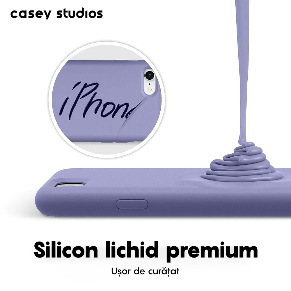 Husa CASEY STUDIOS™ compatibila cu iPhone 7 / 8 / SE 2 / SE 2020 / SE 3 2022, Soft Silicone Premium, Microfibra in Interior, Light Lilac, de Protectie, Ultra Slim, pentru Incarcare Wireless, Margini Ridicate de Protectia Ecranului si a Camerelor