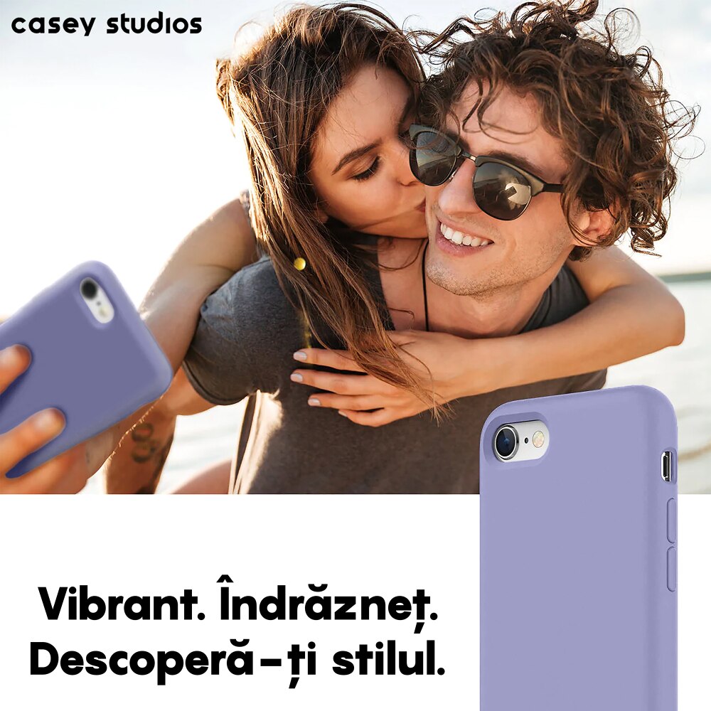 Husa CASEY STUDIOS™ compatibila cu iPhone 7 / 8 / SE 2 / SE 2020 / SE 3 2022, Soft Silicone Premium, Microfibra in Interior, Light Lilac, de Protectie, Ultra Slim, pentru Incarcare Wireless, Margini Ridicate de Protectia Ecranului si a Camerelor