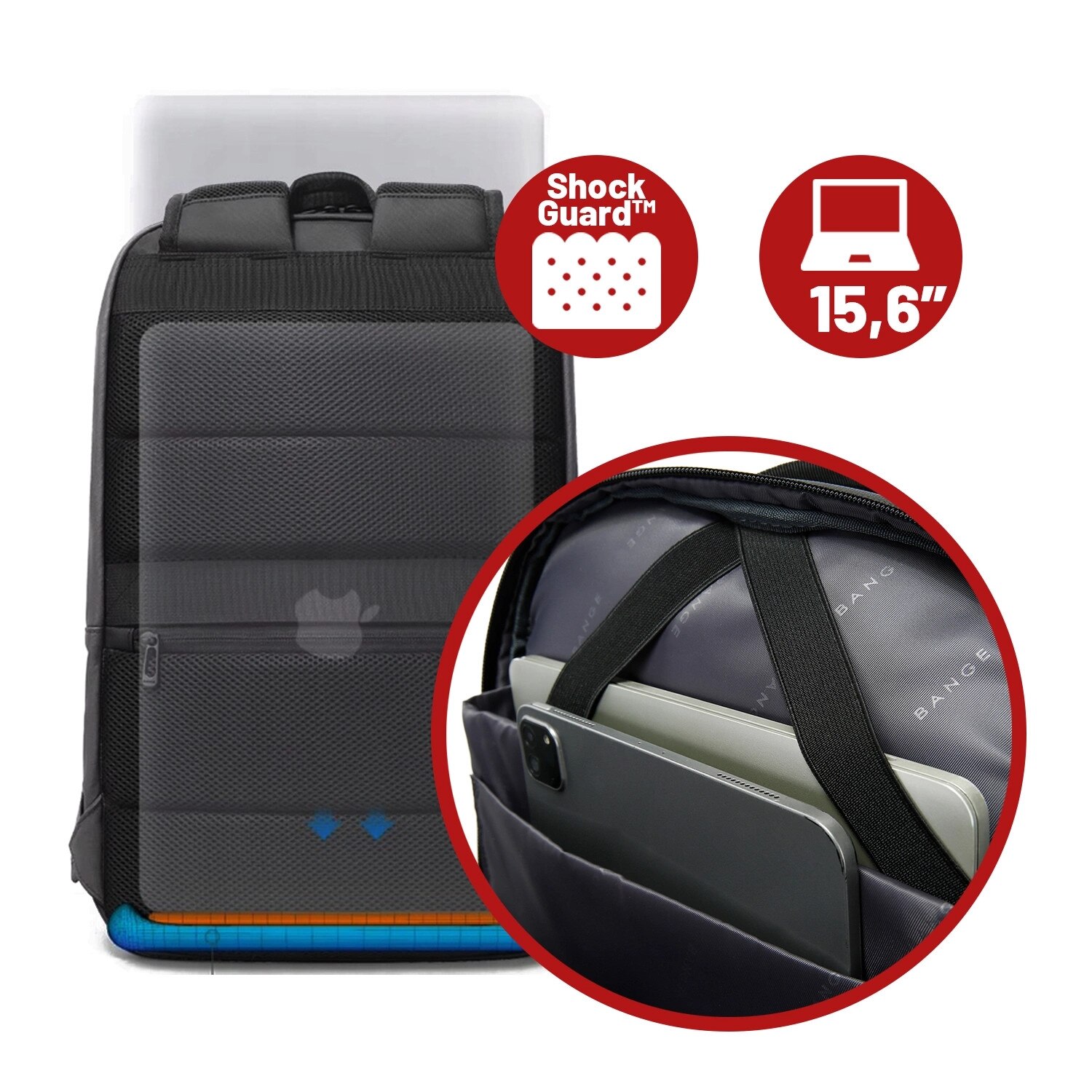 Rucsac laptop Bange 26L, impermeabil, pentru laptopuri pana la 15,6", cu sistem BioAir, negru