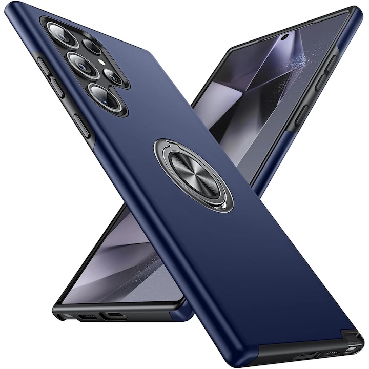 Husa de protectie pentru Samsung Galaxy S24 Ultra, Hybrid Antisoc, Kickstand, Bumper inel rotativ 360, Blue