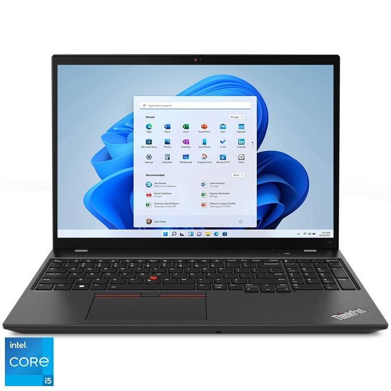 Laptop Lenovo ThinkPad T16 Gen 2 cu procesor Intel® Core™ i5-1335U pana la 4.6GHz, 16", WUXGA, IPS, 16GB DDR5, 512GB SSD, Intel® UHD Graphics, Windows 11 Pro, Thunder Black, 3Y Courier or Carry-in upgrade