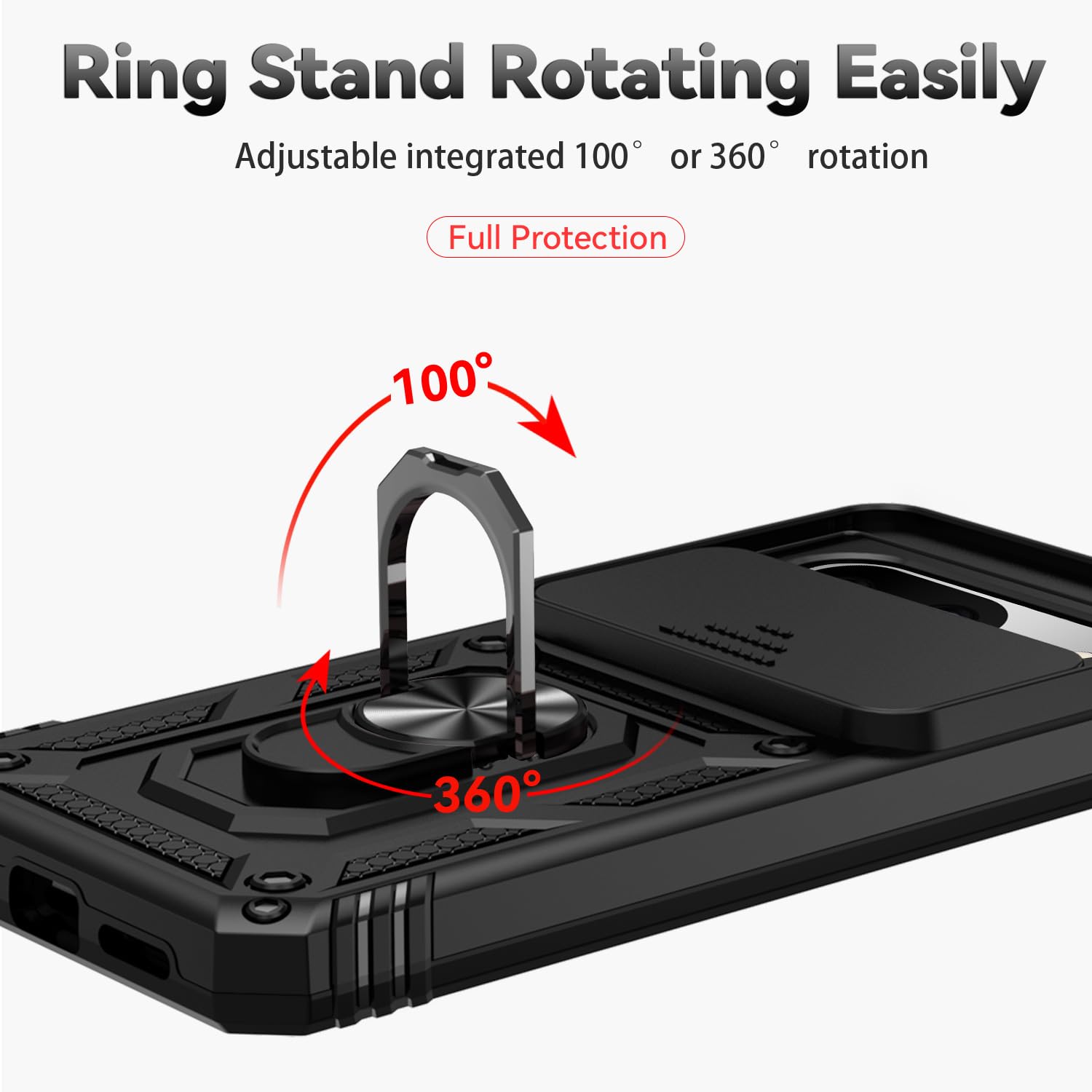 Husa telefon, pentru Google Pixel 8 5G Capac de obiectiv al camerei glisante, inel rotativ 360°, Negru