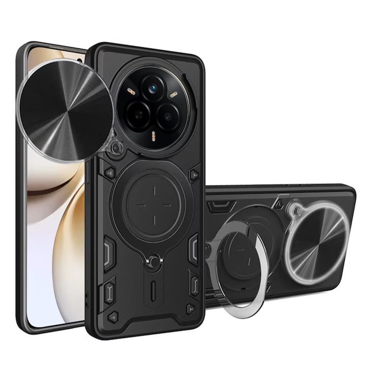 Husa pentru Realme 14 Pro+ Plus cu protectie pentru camera si suport magnetic integrat Ring Shockproof Negru royal