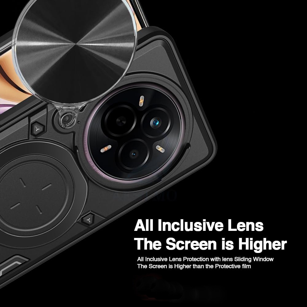 Husa pentru Realme 14 Pro+ Plus cu protectie pentru camera si suport magnetic integrat Ring Shockproof Negru royal