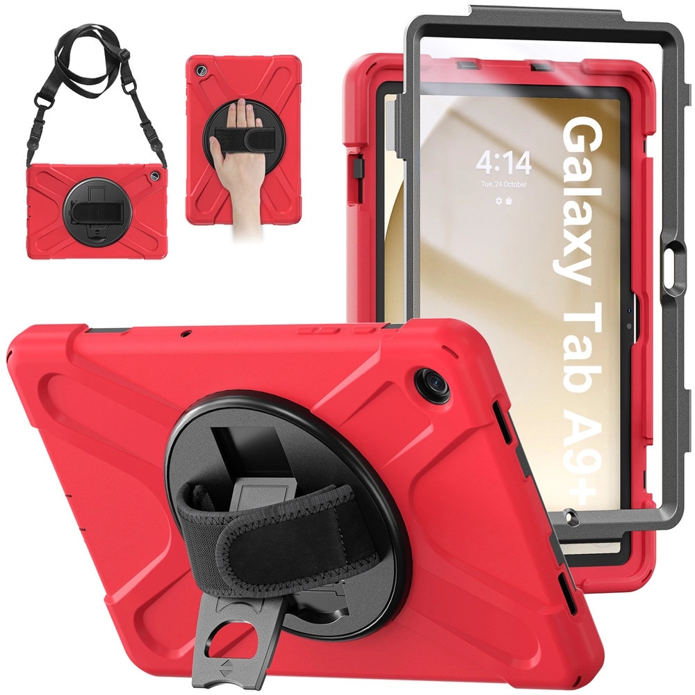 Husa tablete Shockproof, pentru Samsung Galaxy Tab A9 Plus, rosie, 11", cu suport reglabil Strado