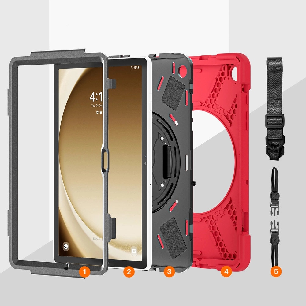 Husa tablete Shockproof, pentru Samsung Galaxy Tab A9 Plus, rosie, 11", cu suport reglabil Strado