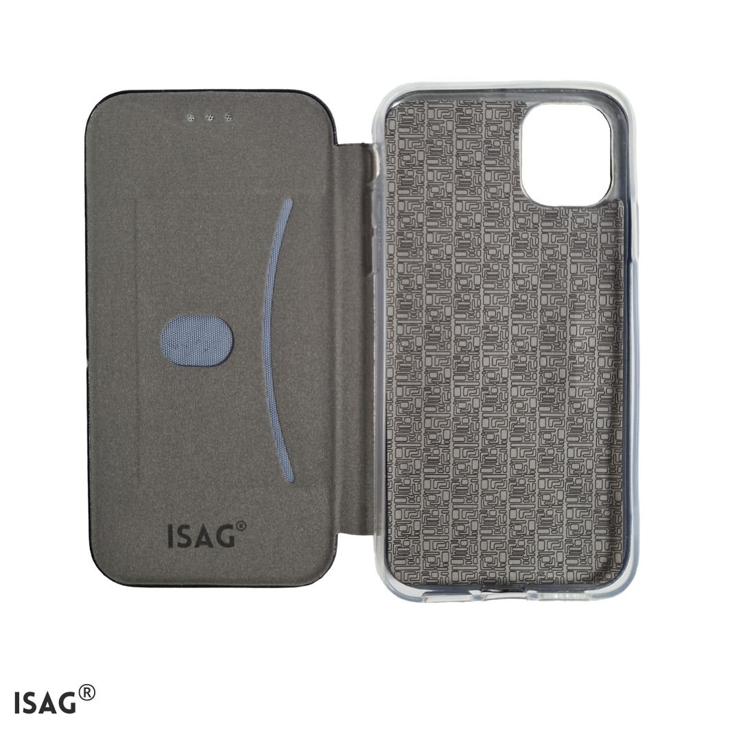 Husa compatibila cu iPhone 13 din piele ecologica, flip cover tip carte cu suport carduri, stand pentru video, ISAG®