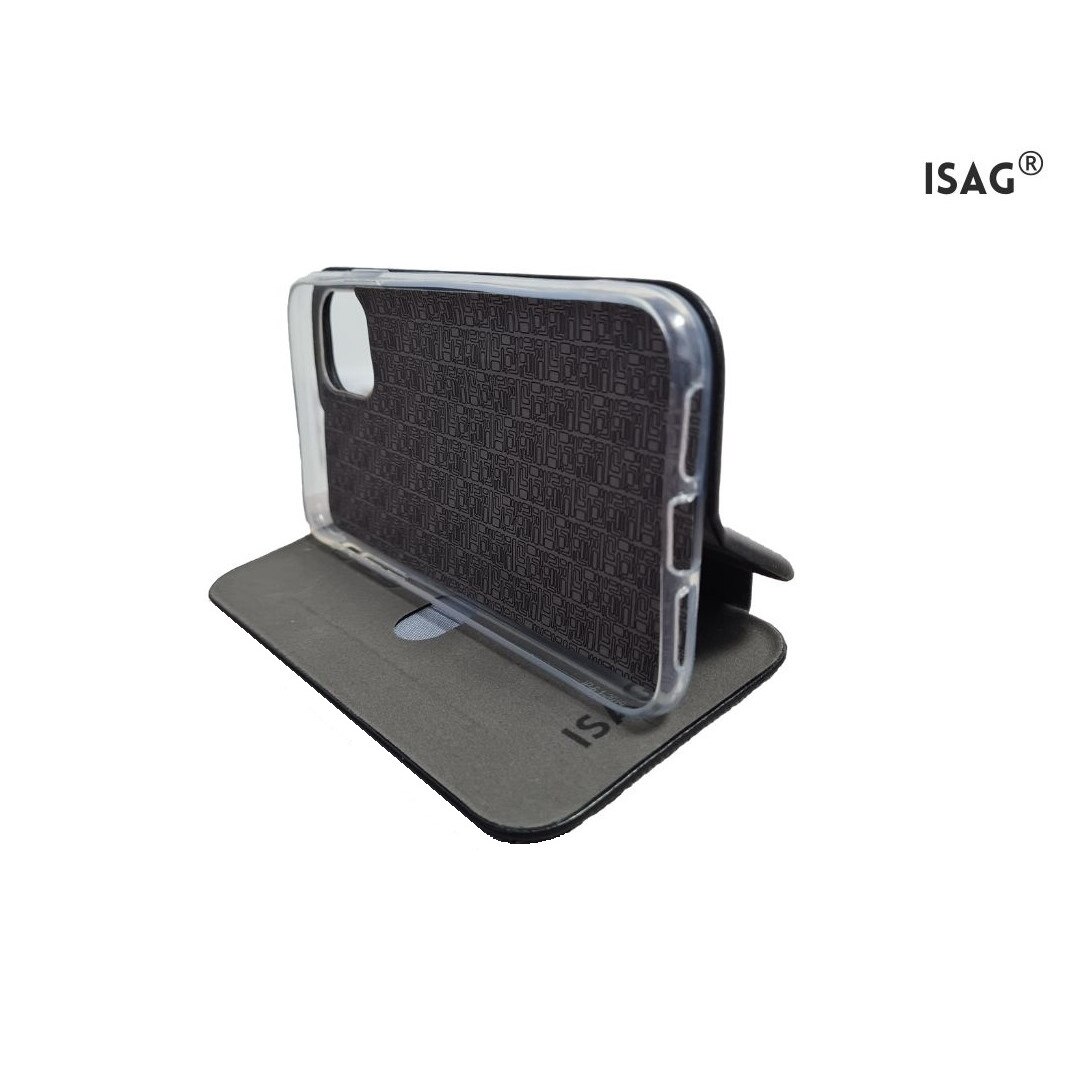 Husa compatibila cu iPhone 13 din piele ecologica, flip cover tip carte cu suport carduri, stand pentru video, ISAG®