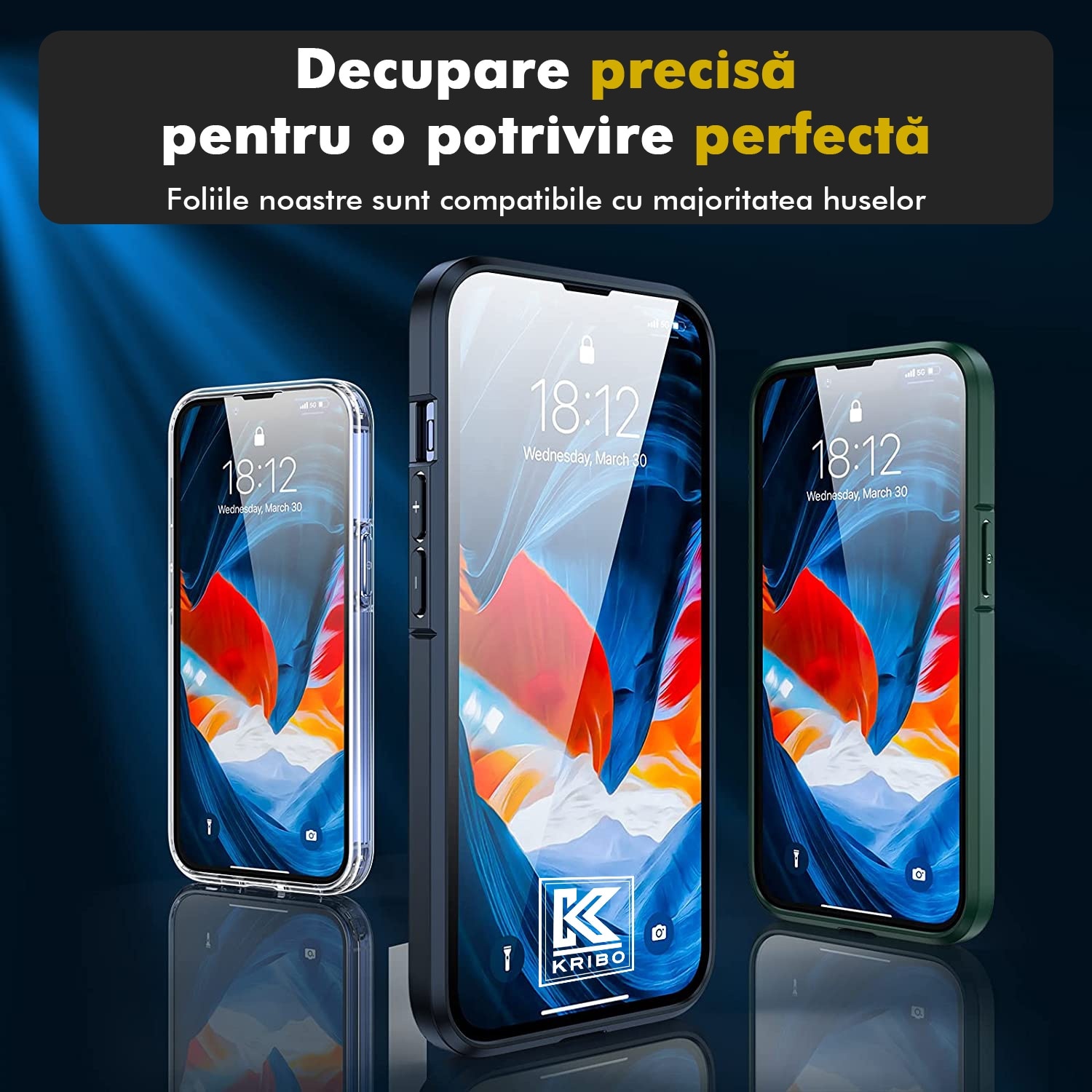 Folie Sticla pentru iPhone 16 Pro / 17, Transparenta Ultra HD, Kribo Premium Fit cu filtru anti-praf, Protectie Ecran Premium, Full Cover, Full Glue