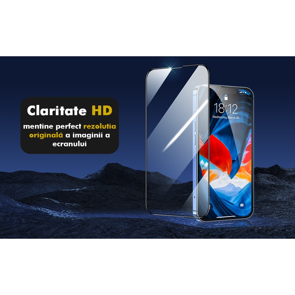 Folie Sticla pentru iPhone 16 Pro / 17, Transparenta Ultra HD, Kribo Premium Fit cu filtru anti-praf, Protectie Ecran Premium, Full Cover, Full Glue
