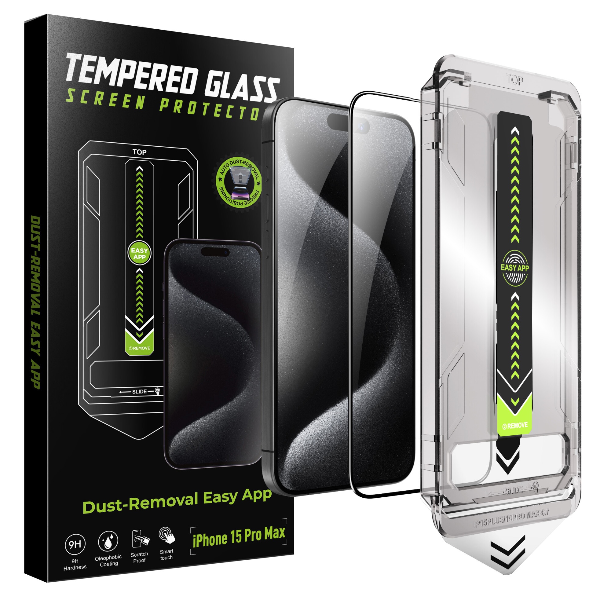 Set 2 folii protectie telefon, Sticla securizata, Kit montare, Pentru iPhone 15 Pro Max, Transparent