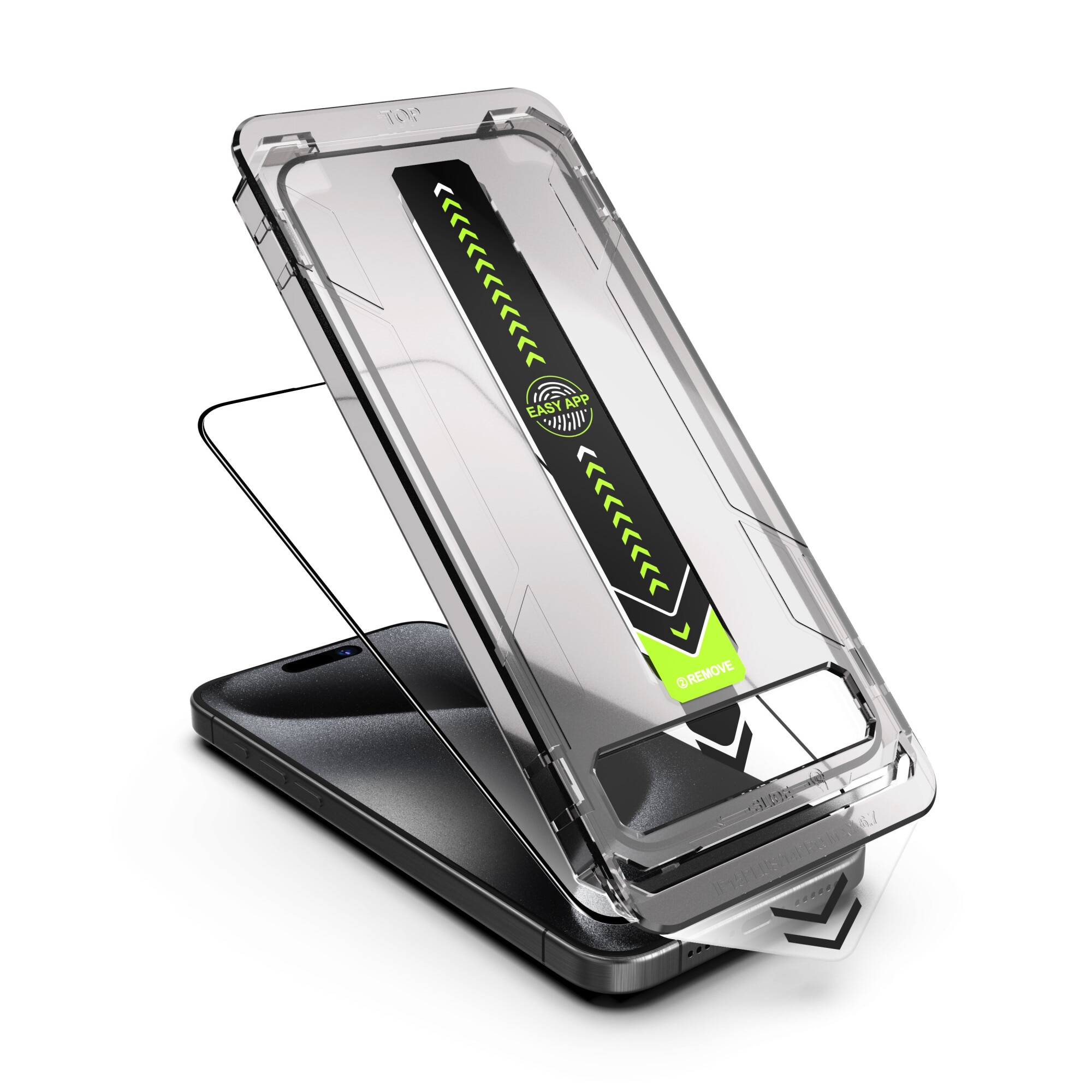 Set 2 folii protectie telefon, Sticla securizata, Kit montare, Pentru iPhone 15 Pro Max, Transparent