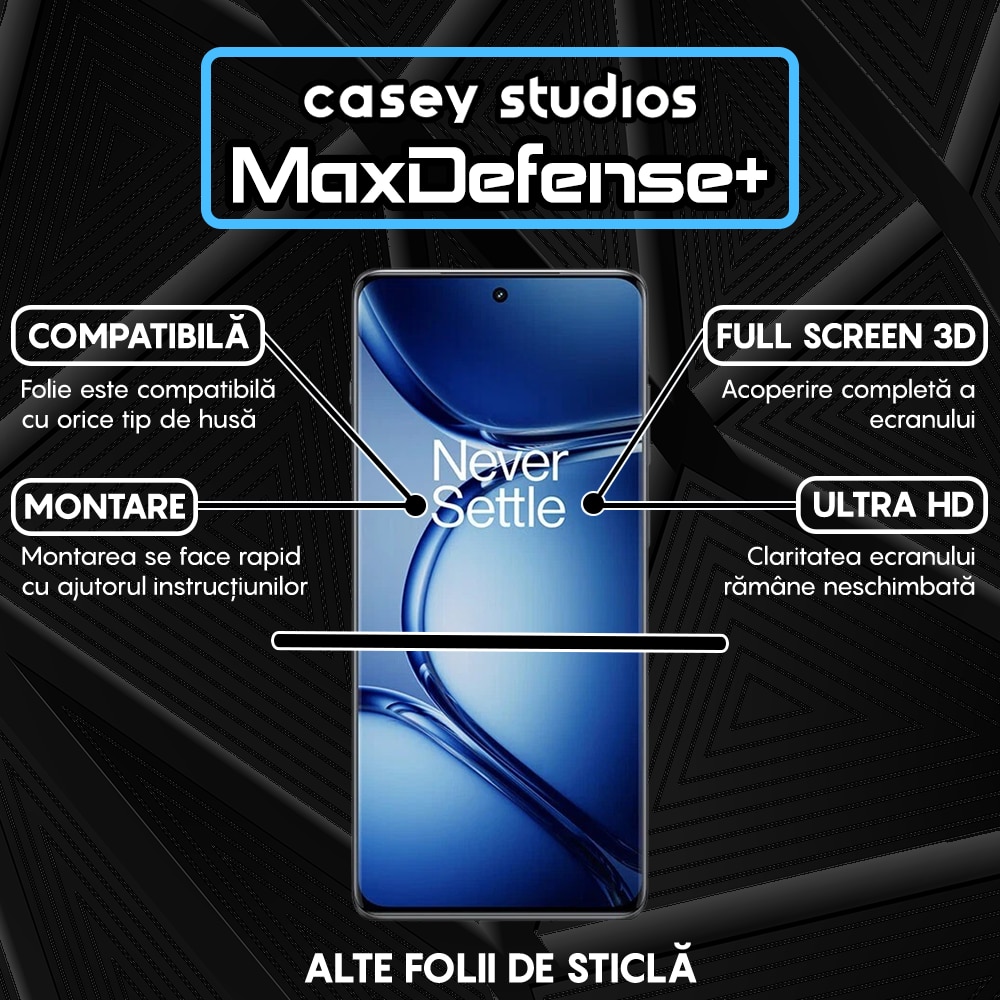 Folie Sticla CASEY STUDIOS™ compatibila cu OnePlus Ace 2 Pro, Full Cover 3D, Full Glue, Duritate Militara, Ultra HD, Anti Zgarieturi, Anti Amprente, Anti Socuri, Margini Negre