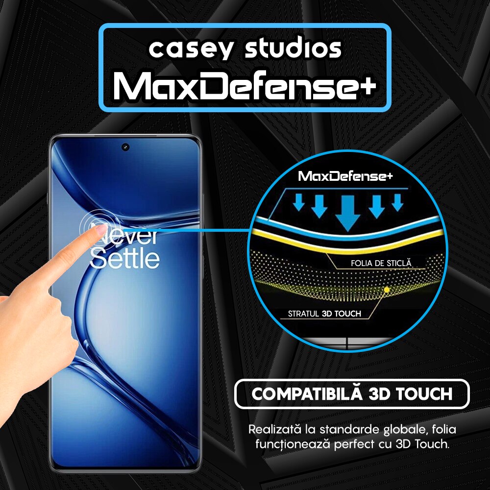 Folie Sticla CASEY STUDIOS™ compatibila cu OnePlus Ace 2 Pro, Full Cover 3D, Full Glue, Duritate Militara, Ultra HD, Anti Zgarieturi, Anti Amprente, Anti Socuri, Margini Negre