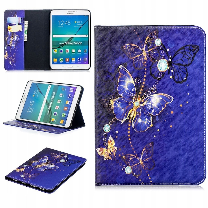 Husa tableta pentru Samsung Galaxy Tab S2 8.0, din piele sintetica si silicon, cu suport, neagra