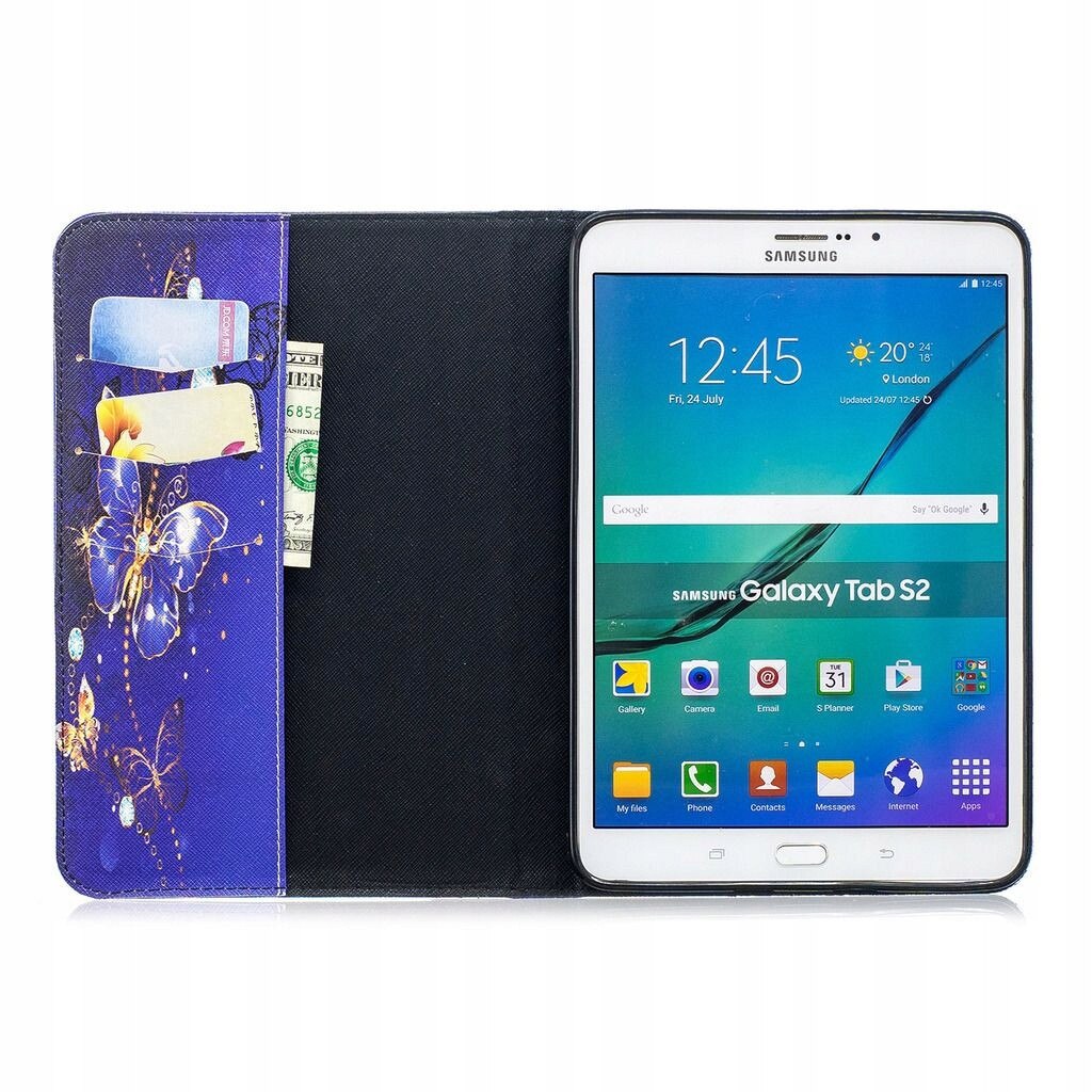 Husa tableta pentru Samsung Galaxy Tab S2 8.0, din piele sintetica si silicon, cu suport, neagra