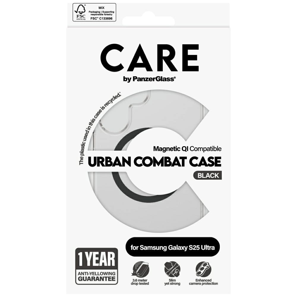 Husa de protectie PanzerGlass Hard Care Urban Combat Qi Compatible pentru Samsung Galaxy S25 Ultra, Transparent/Negru