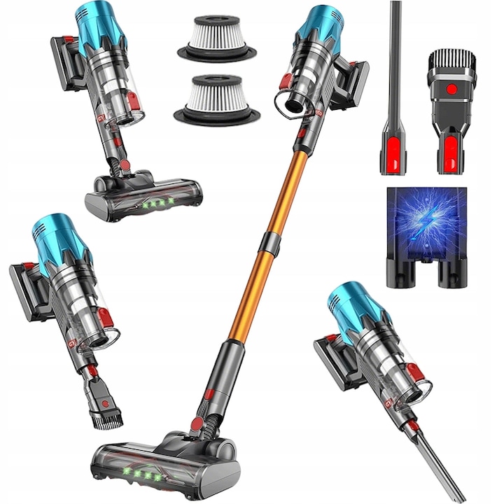 Aspirator fara fir V18, 55 KPA/550 W, 1,5 l, 3 moduri de putere, culoare multicolor, set complet