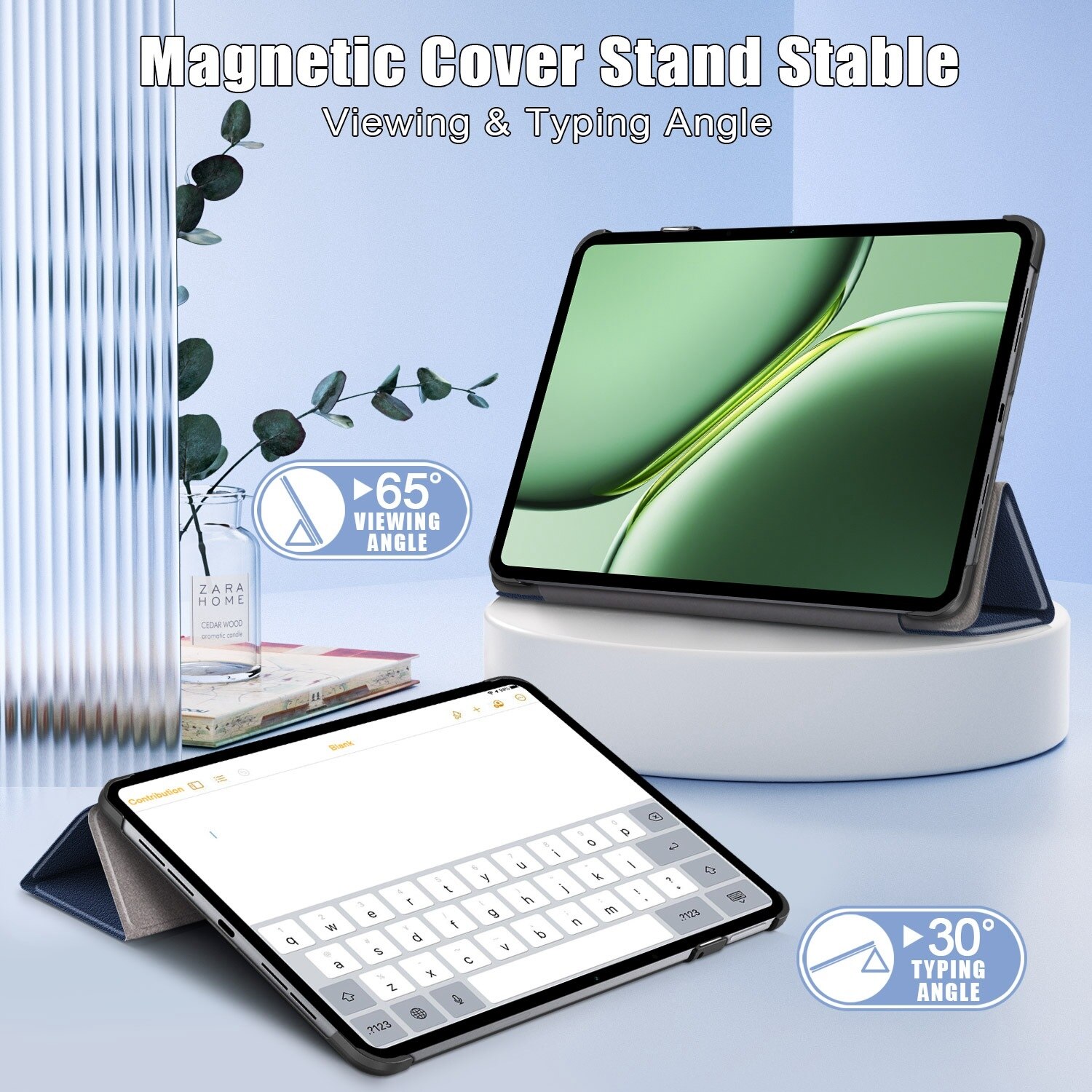 Husa tableta pentru OnePlus Pad Pro / Pad 2, piele inteligenta, design pliere 3 pliuri, suport, inchidere magnetica, albastru inchis