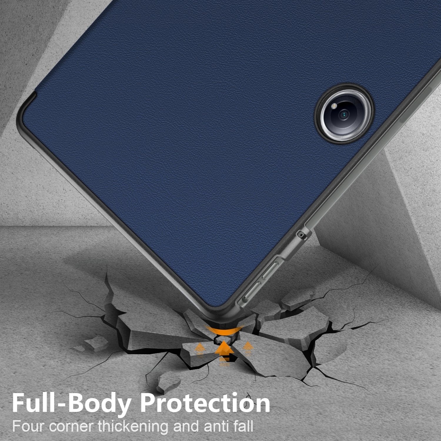 Husa tableta pentru OnePlus Pad Pro / Pad 2, piele inteligenta, design pliere 3 pliuri, suport, inchidere magnetica, albastru inchis